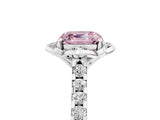 White gold Fancy Pink Asscher Cut Diamond Ring with Pavé Band and Floral Prong Setting_44