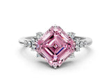 White gold Fancy Pink Asscher Cut Diamond Ring with Side Stones and Four-Prong Setting_82