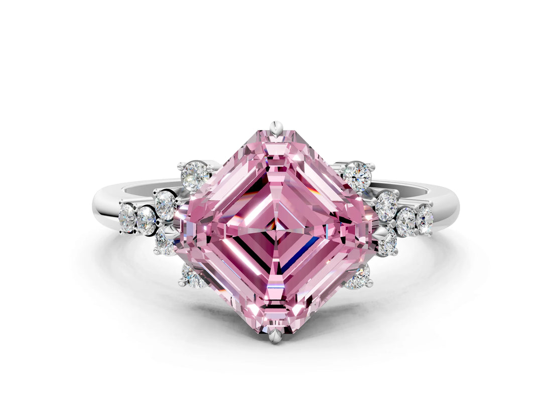 White gold Fancy Pink Asscher Cut Diamond Ring with Side Stones and Four-Prong Setting_87