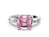 White gold Fancy Pink Asscher  Cut Diamond Ring with Tapered Baguette Side Stones in Four-Prong Setting_3