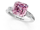White gold Fancy Pink Asscher  Cut Diamond Ring with Tapered Baguette Side Stones in Four-Prong Setting_4