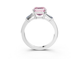 White gold Fancy Pink Asscher  Cut Diamond Ring with Tapered Baguette Side Stones in Four-Prong Setting_6