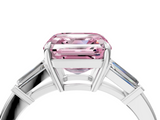 White gold Fancy Pink Asscher  Cut Diamond Ring with Tapered Baguette Side Stones in Four-Prong Setting_7