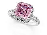 White gold Fancy Pink Asscher Cut Diamond Scalloped Halo Engagement Ring with Round Shared Prong Band_13
