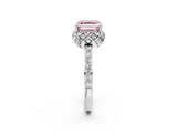 White gold Fancy Pink Asscher Cut Diamond Scalloped Halo Engagement Ring with Round Shared Prong Band_14