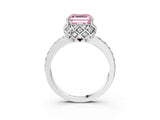 White gold Fancy Pink Asscher Cut Diamond Scalloped Halo Engagement Ring with Round Shared Prong Band_15