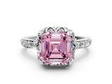 White gold Fancy Pink Asscher Cut Diamond Scalloped Halo Engagement Ring with Round Shared Prong Band_42