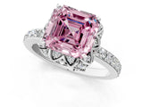 White gold Fancy Pink Asscher Cut Diamond Scalloped Halo Engagement Ring with Round Shared Prong Band_43