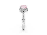 White gold Fancy Pink Asscher Cut Diamond Scalloped Halo Engagement Ring with Round Shared Prong Band_44