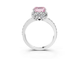White gold Fancy Pink Asscher Cut Diamond Scalloped Halo Engagement Ring with Round Shared Prong Band_45
