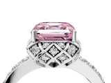 White gold Fancy Pink Asscher Cut Diamond Scalloped Halo Engagement Ring with Round Shared Prong Band_46