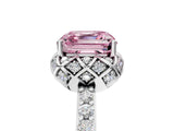 White gold Fancy Pink Asscher Cut Diamond Scalloped Halo Engagement Ring with Round Shared Prong Band_47