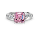White gold Fancy Pink Asscher Cut Diamond Scattered Round Accent Ring with Prong Setting_12