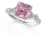 White gold Fancy Pink Asscher Cut Diamond Scattered Round Accent Ring with Prong Setting_13