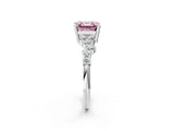 White gold Fancy Pink Asscher Cut Diamond Scattered Round Accent Ring with Prong Setting_14