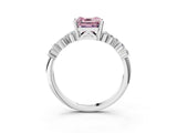 White gold Fancy Pink Asscher Cut Diamond Scattered Round Accent Ring with Prong Setting_15