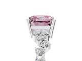 White gold Fancy Pink Asscher Cut Diamond Scattered Round Accent Ring with Prong Setting_17