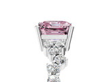 White gold Fancy Pink Asscher Cut Diamond Scattered Round Accent Ring with Prong Setting_29