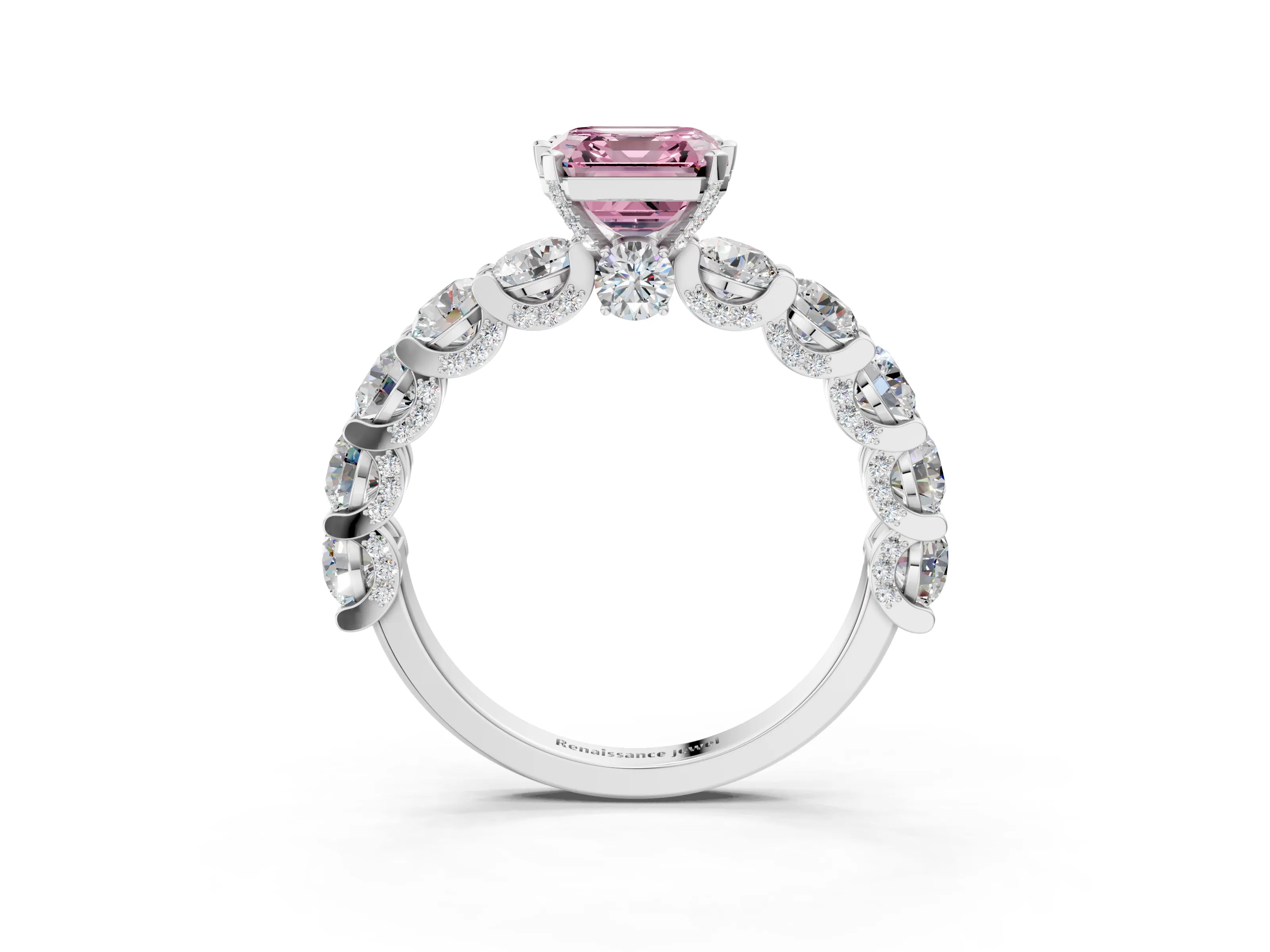 White gold Fancy Pink Asscher Cut Diamond Side Stone Engagement Ring with Four-Prong Setting_39