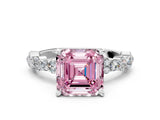 White gold Fancy Pink Asscher Cut Diamond Side Stone Solitaire Ring with Round  and Four-Prong Setting_106