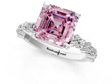 White gold Fancy Pink Asscher Cut Diamond Side Stone Solitaire Ring with Round  and Four-Prong Setting_107