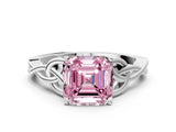 White gold Fancy Pink Asscher Cut Diamond Solitaire Celtic Knot Ring with Four-Prong Setting_57