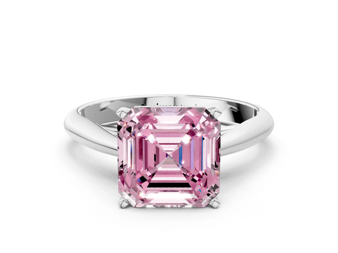 White gold Fancy Pink Asscher Cut Diamond Solitaire Engagement Ring with Cathedral Setting and Four-Prong Mount_30