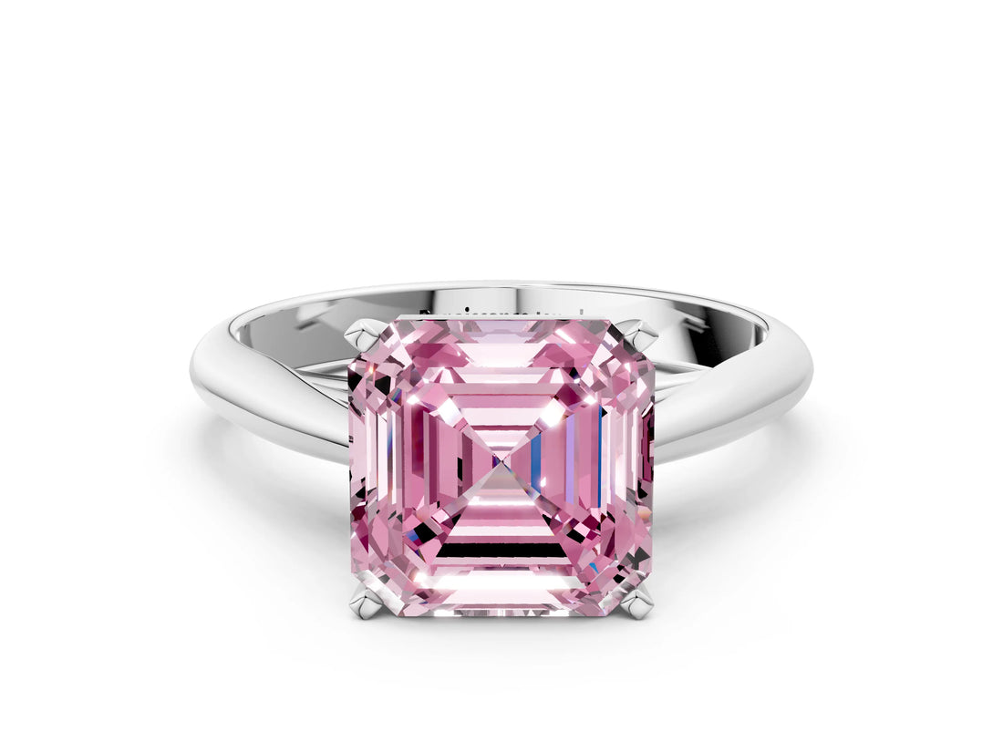 White gold Fancy Pink Asscher Cut Diamond Solitaire Engagement Ring with Cathedral Setting and Four-Prong Mount_84