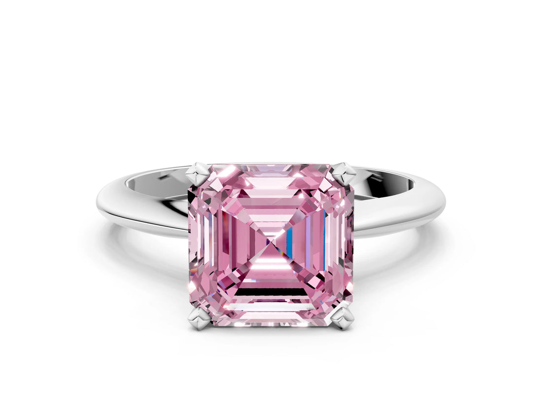 White gold Fancy Pink Asscher Cut Diamond Solitaire Engagement Ring with Classic Band and Four-Prong Setting_63