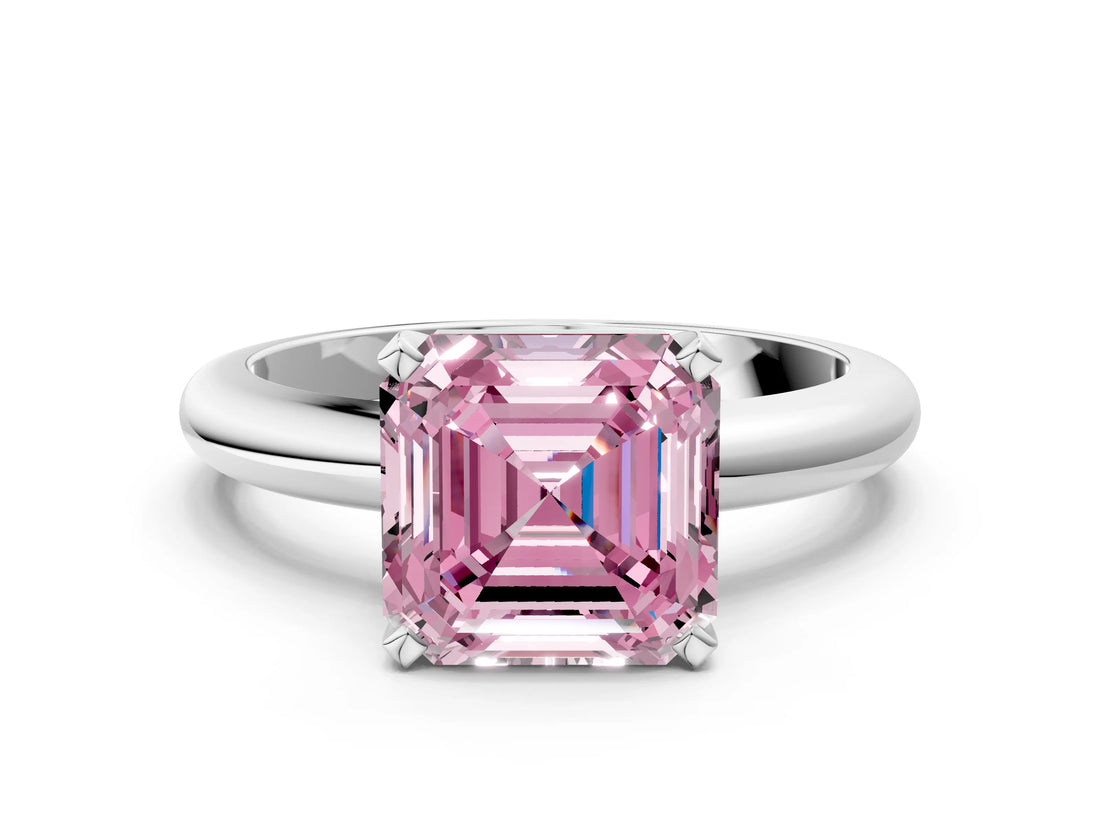 White gold Fancy Pink Asscher Cut Diamond Solitaire Engagement Ring with Round Band and Four-Prong Setting_113
