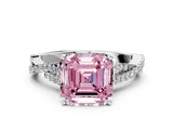 White gold Fancy Pink Asscher Cut Diamond Solitaire Engagement Ring with Twisted Pavé Band and Four-Prong Setting_107