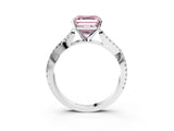 White gold Fancy Pink Asscher Cut Diamond Solitaire Engagement Ring with Twisted Pavé Band and Four-Prong Setting_110