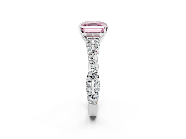 Platinum Asscher Cut Twisted Pave Engagement Ring Setting for Fancy Pink Center