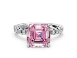 White gold Fancy Pink Asscher Cut Diamond Solitaire Pavé Engagement Ring with Round Band and Prong Setting_12