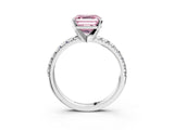 White gold Fancy Pink Asscher Cut Diamond Solitaire Pavé Engagement Ring with Round Band and Prong Setting_15
