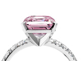 White gold Fancy Pink Asscher Cut Diamond Solitaire Pavé Engagement Ring with Round Band and Prong Setting_16