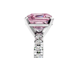 White gold Fancy Pink Asscher Cut Diamond Solitaire Pavé Engagement Ring with Round Band and Prong Setting_17