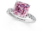White gold Fancy Pink Asscher Cut Diamond Solitaire Pavé Engagement Ring with Round Band and Prong Setting_49