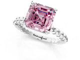 White gold Fancy Pink Asscher Cut Diamond Solitaire Ring with Beaded Band and Prong Setting_113