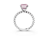 White gold Fancy Pink Asscher Cut Diamond Solitaire Ring with Beaded Band and Prong Setting_120