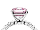 White gold Fancy Pink Asscher Cut Diamond Solitaire Ring with Beaded Band and Prong Setting_121