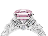 White gold Fancy Pink Asscher Cut Diamond Solitaire Ring with Filigree Band and Four-Prong Setting_21