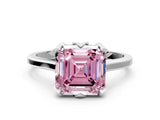 White gold Fancy Pink Asscher Cut Diamond Solitaire Ring with Flower Prong Setting and Classic Band_13