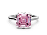 White gold Fancy Pink Asscher Cut Diamond Solitaire Ring with Flower Prong Setting and Classic Band_133