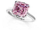 White gold Fancy Pink Asscher Cut Diamond Solitaire Ring with Flower Prong Setting and Classic Band_134