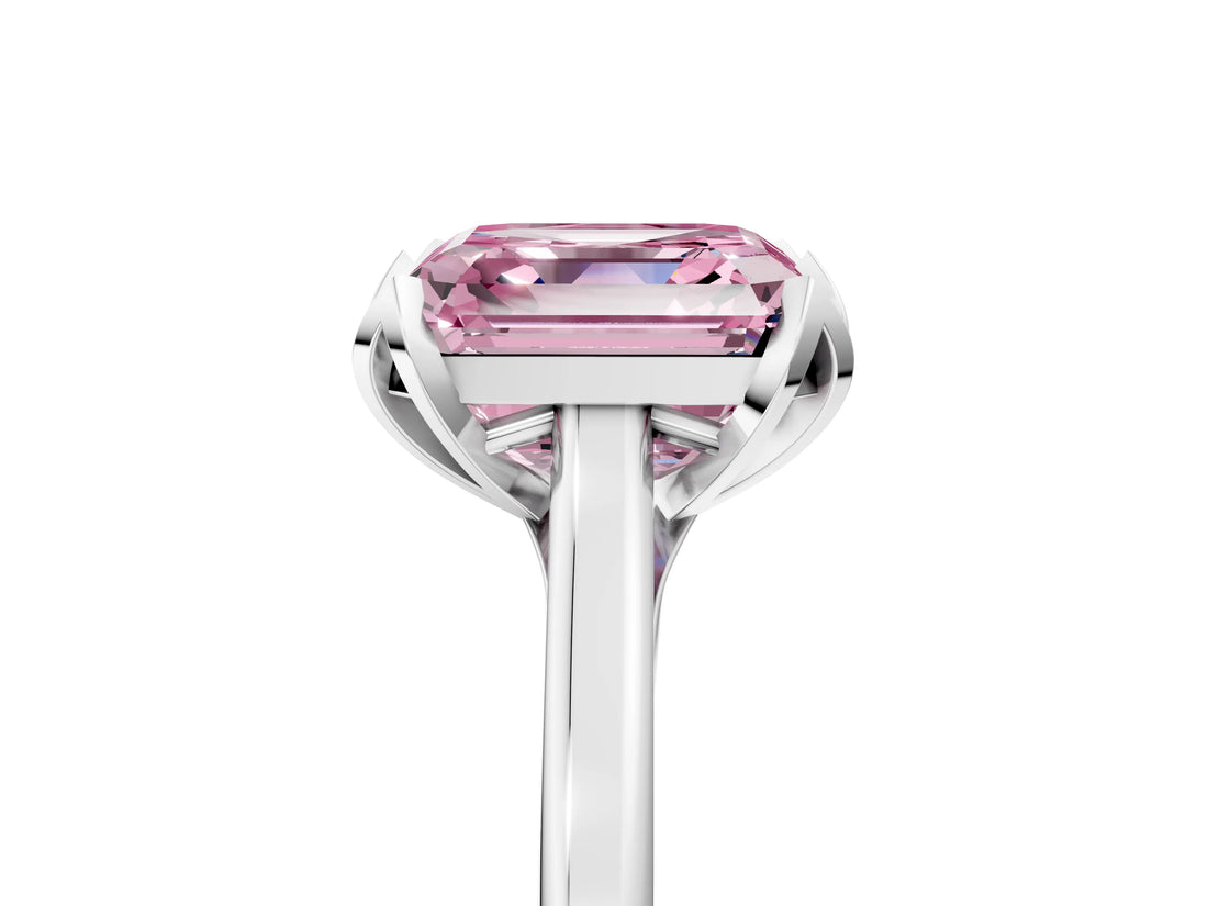 White gold Fancy Pink Asscher Cut Diamond Solitaire Ring with Flower Prong Setting and Classic Band_150