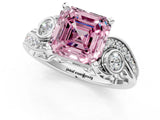 White gold Fancy Pink Asscher Cut Diamond Solitaire Ring with Milgrain Pavé Band and Four-Prong Setting_54