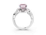 White gold Fancy Pink Asscher Cut Diamond Solitaire Ring with Milgrain Pavé Band and Four-Prong Setting_56