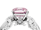 White gold Fancy Pink Asscher Cut Diamond Solitaire Ring with Milgrain Pavé Band and Four-Prong Setting_57