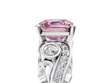 White gold Fancy Pink Asscher Cut Diamond Solitaire Ring with Milgrain Pavé Band and Four-Prong Setting_58